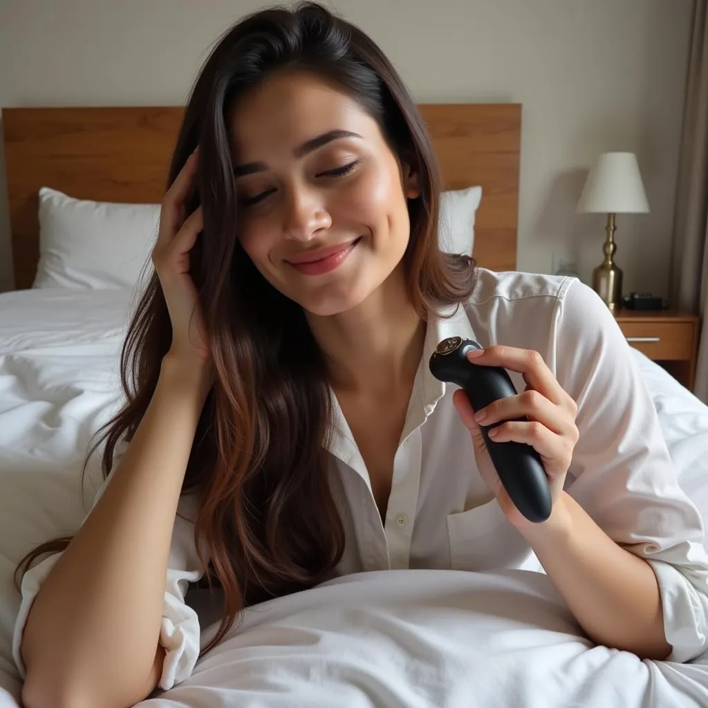 Relaxed Pakistani Woman After Using a Scalp Massager