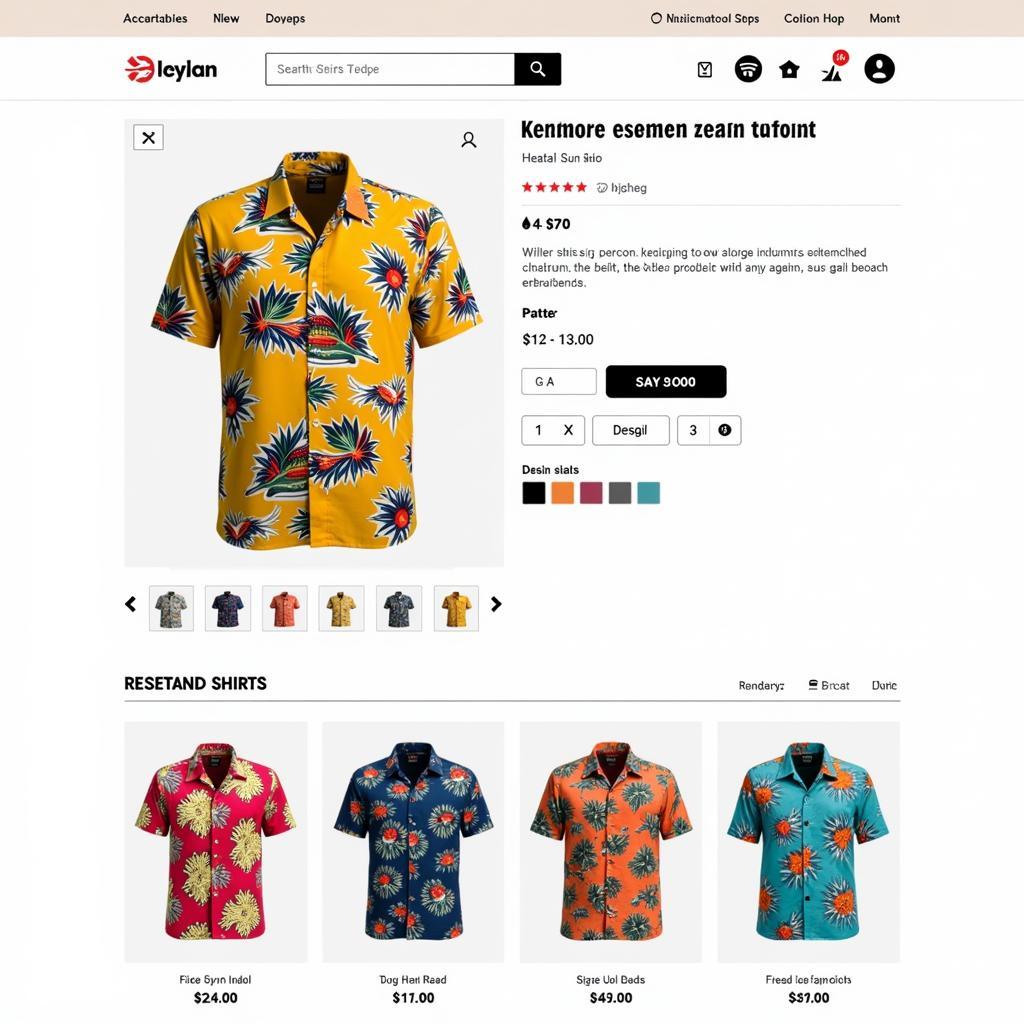 Online shop showcasing a collection of Hawaiian shirts