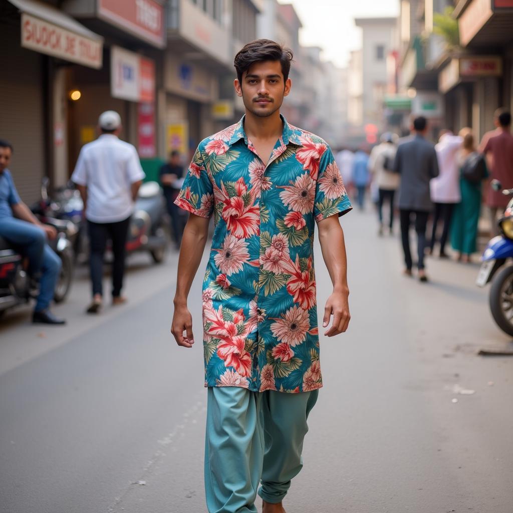 Man in Lahore wearing a Hawaiian shirt