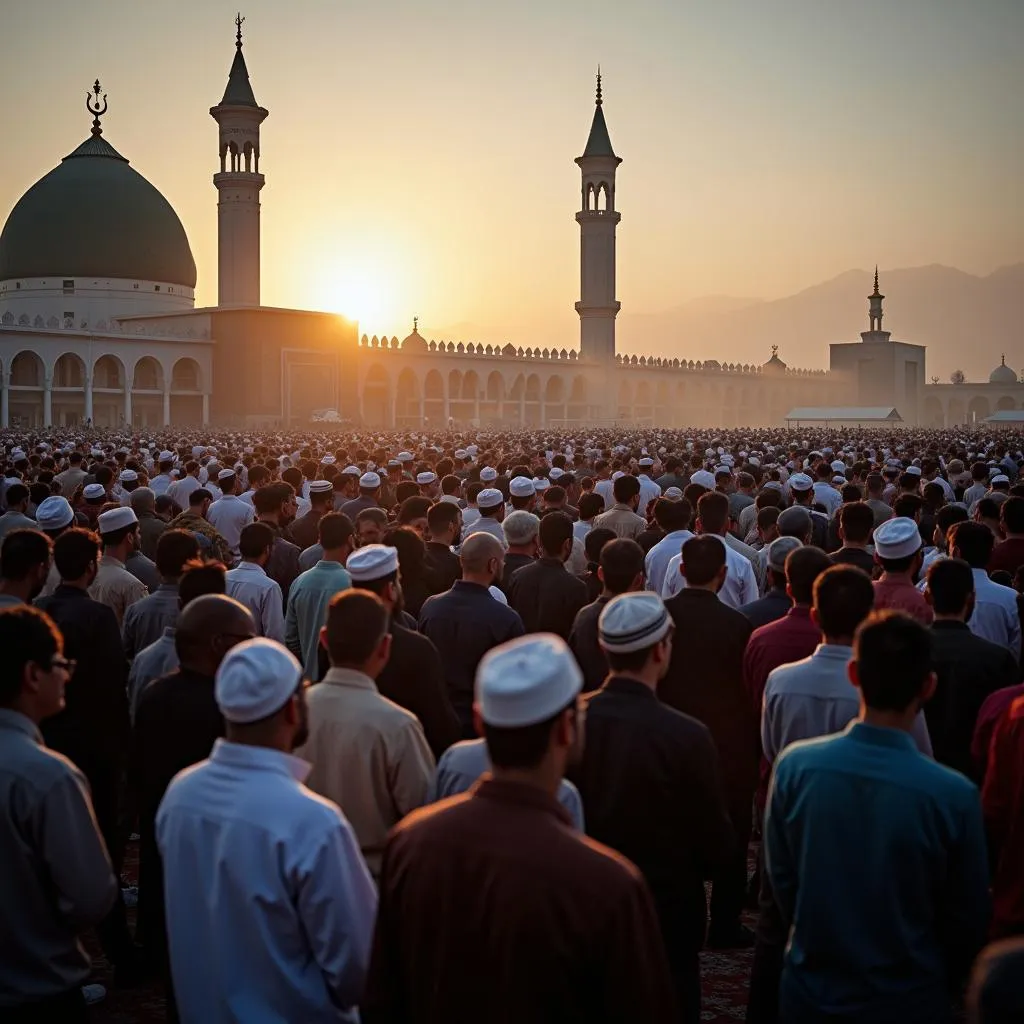 A large group of Muslims gathered for Fajr prayer in Hazro's main mosque