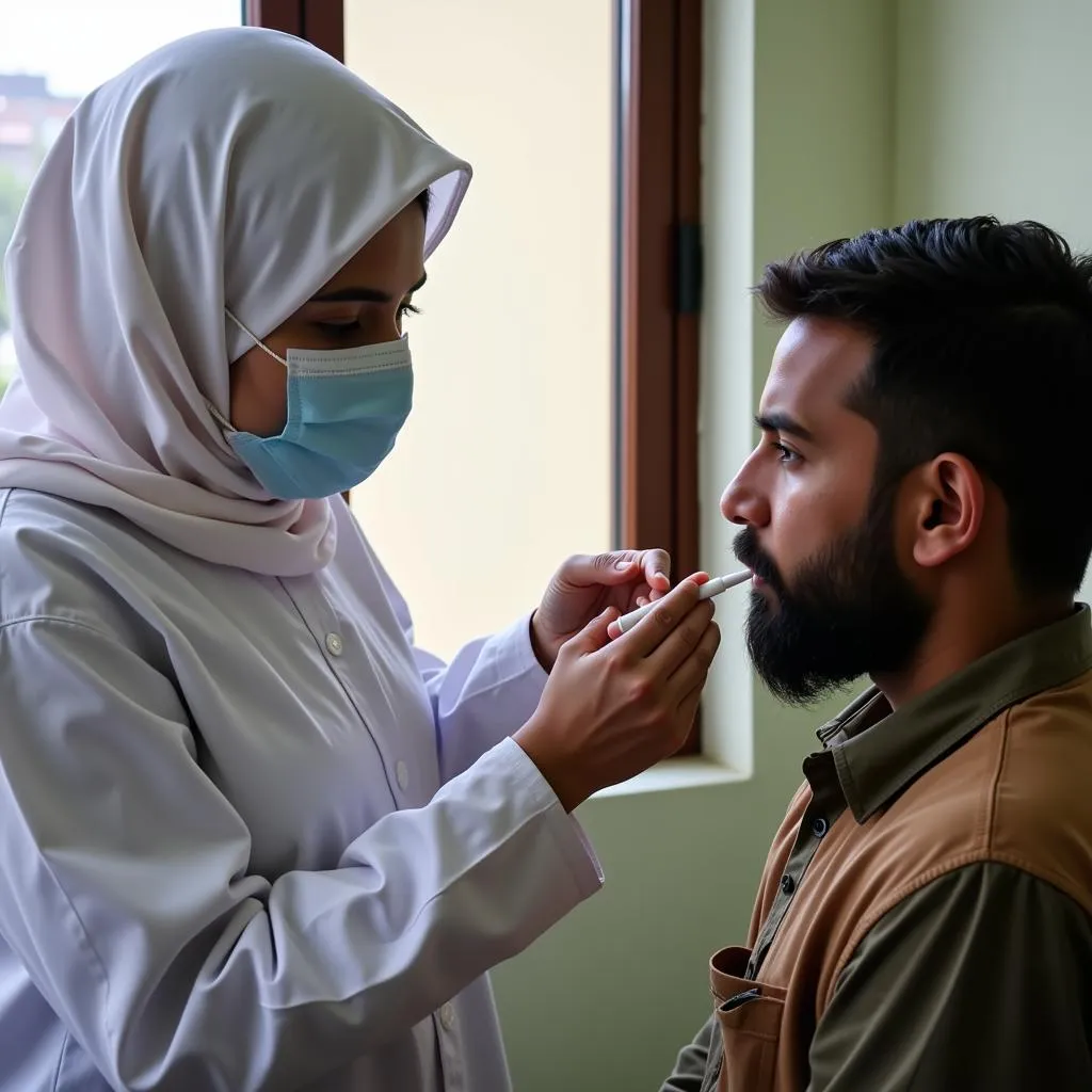 Healthcare Worker Performing Rapid Antigen Test in Pakistan