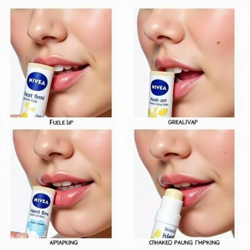 Close-up of healthy, hydrated lips with Nivea lip balm