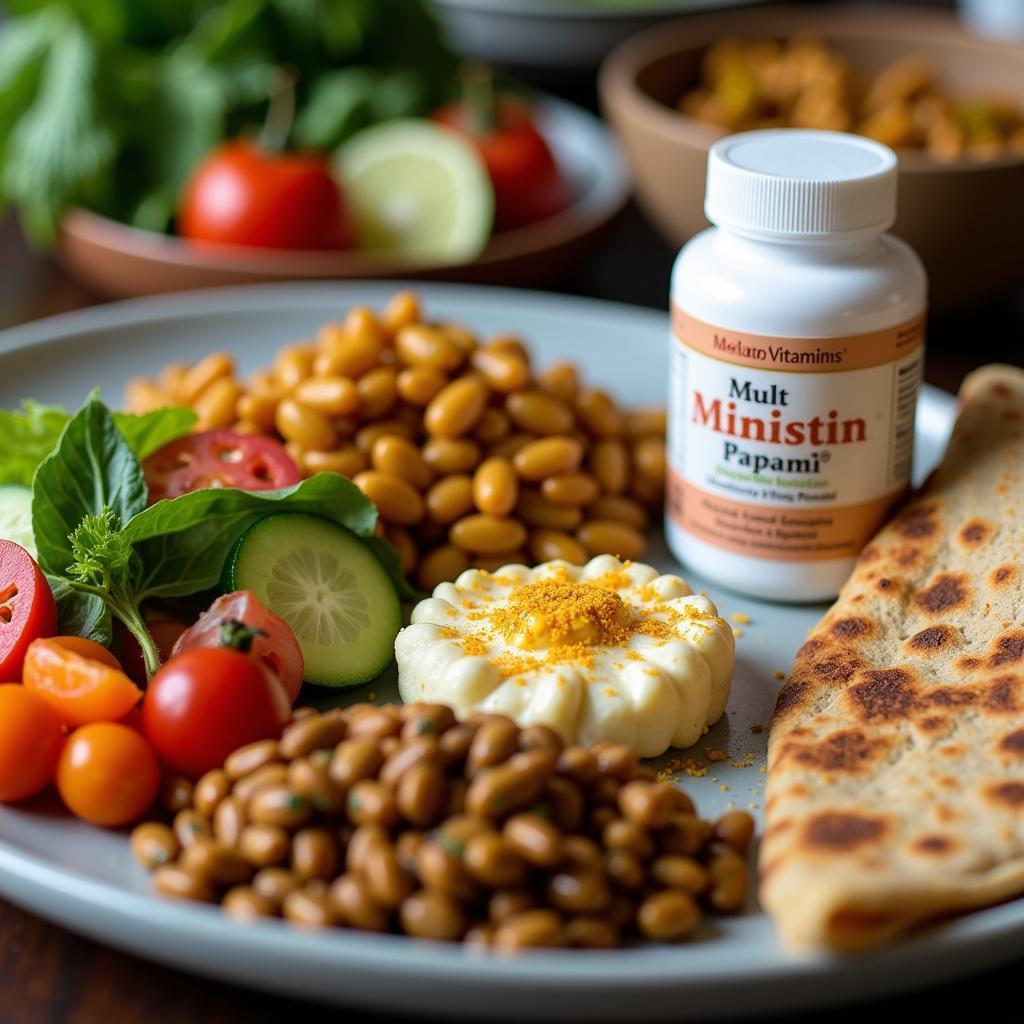 Healthy Pakistani Meal and Multivitamins