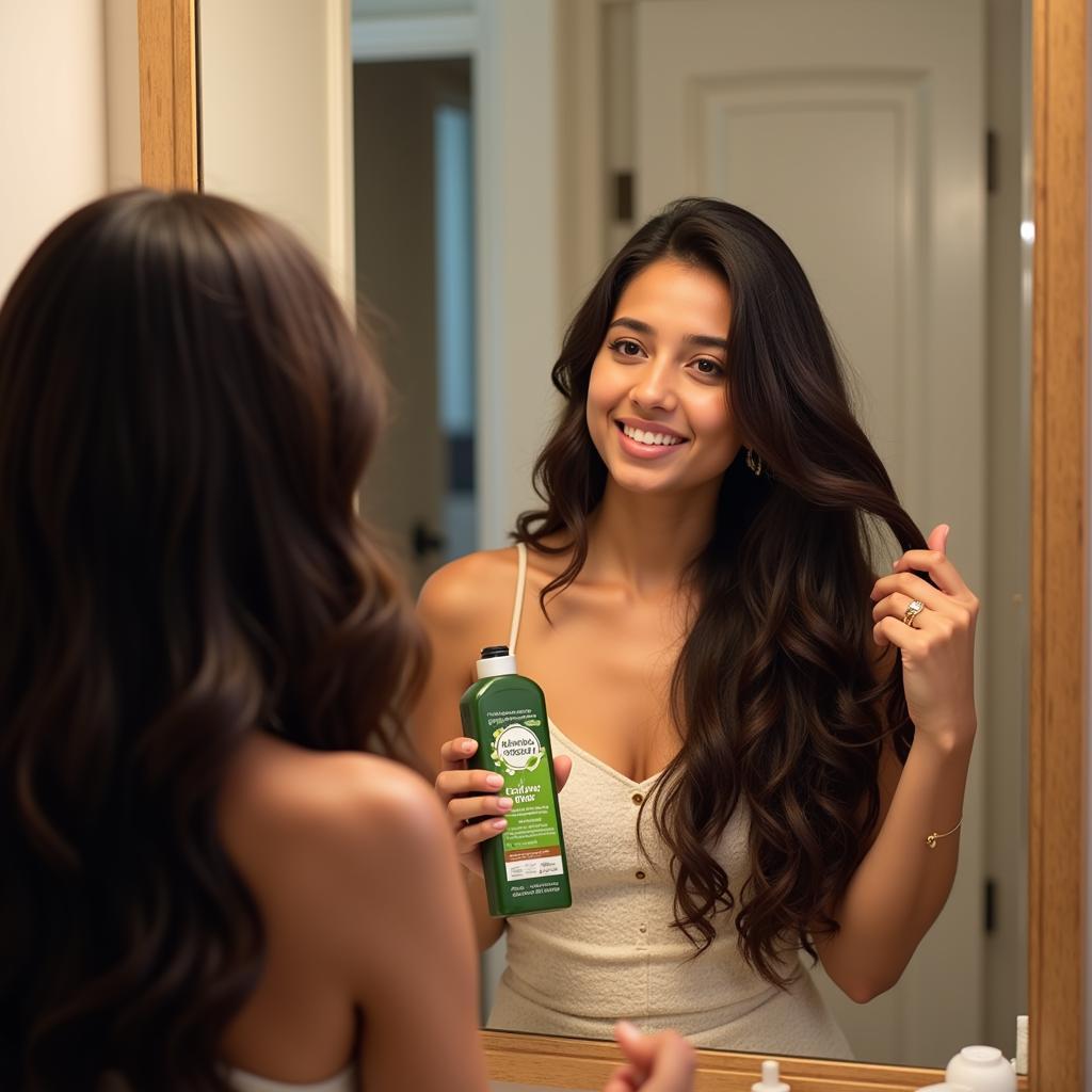 Woman Using Herbal Essences Shampoo in Pakistan