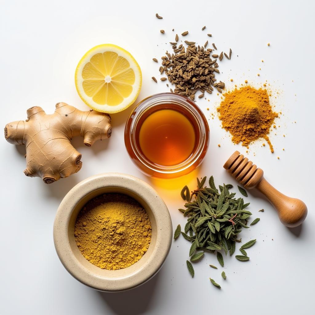 Ingredients for Herbal Sore Throat Syrup 