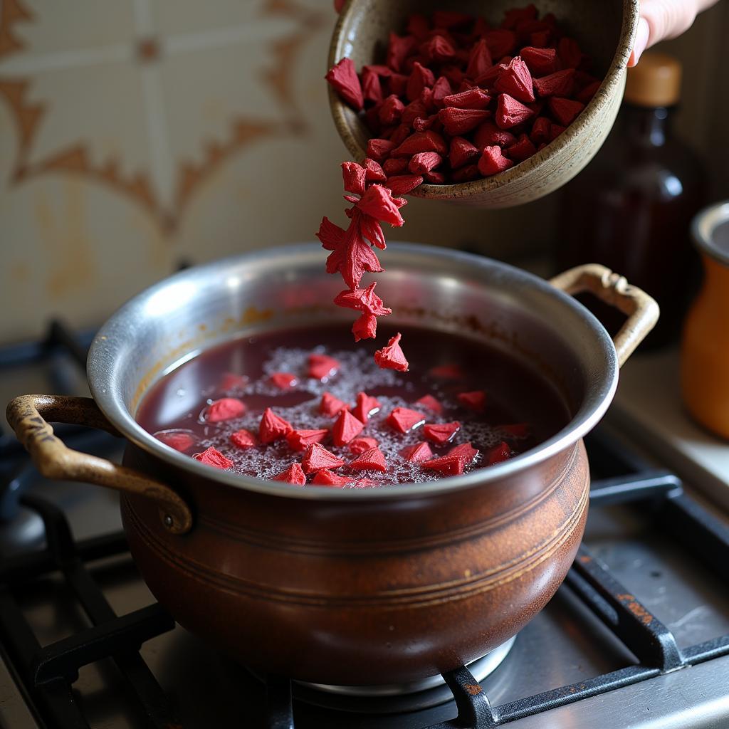 Preparing Hibiscus Tea in a Pakistani Kitchen