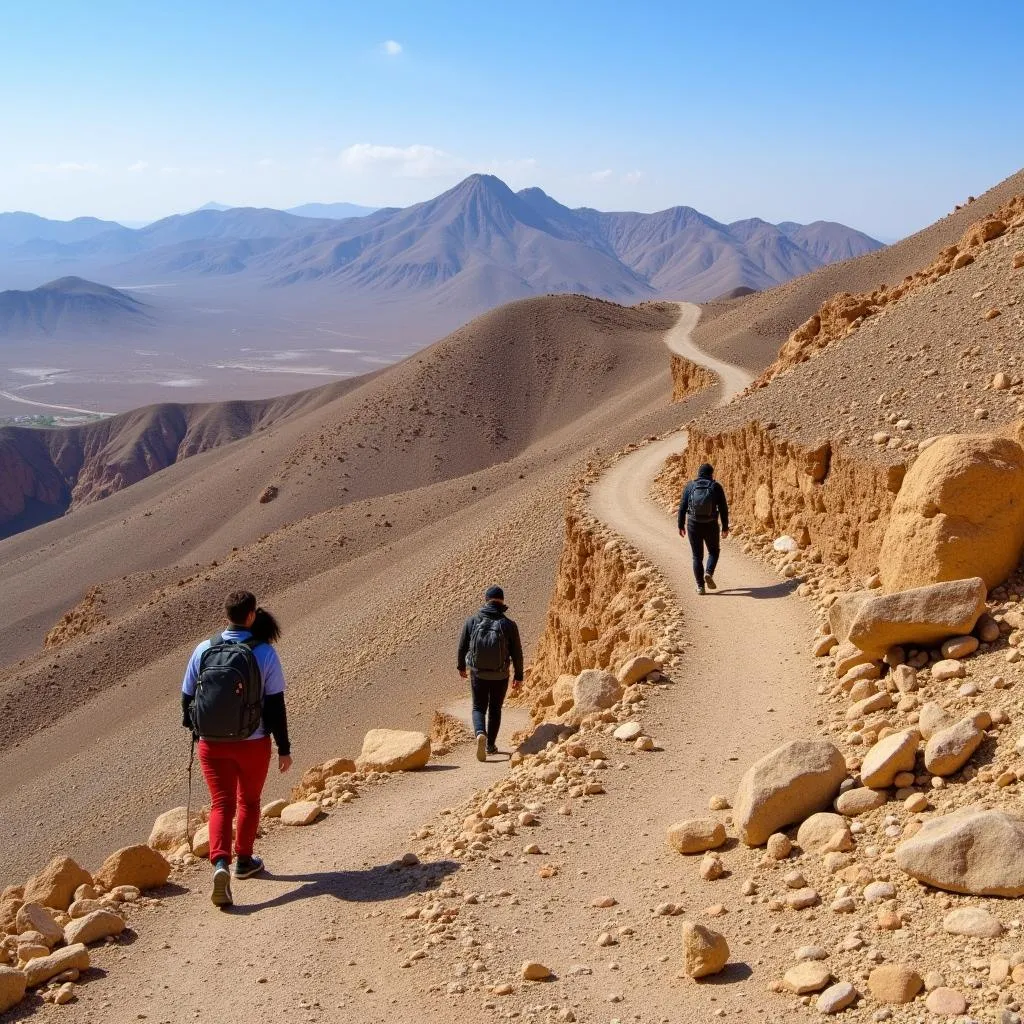 Hikers on a trail in the Suliman Mountains