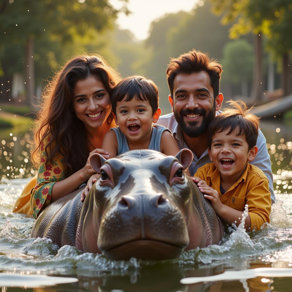 Family enjoying hippo contest in Pakistan