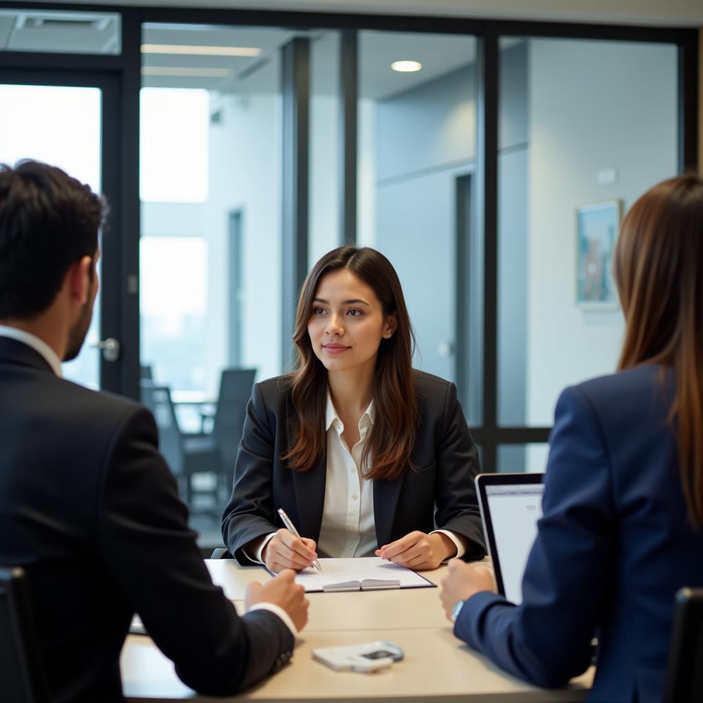 A job interview taking place at an office in HMC Taxila