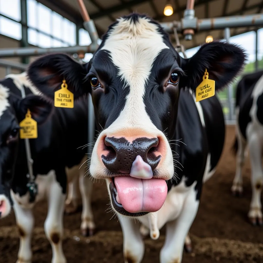 Holstein Friesian cow with impressive milk production.