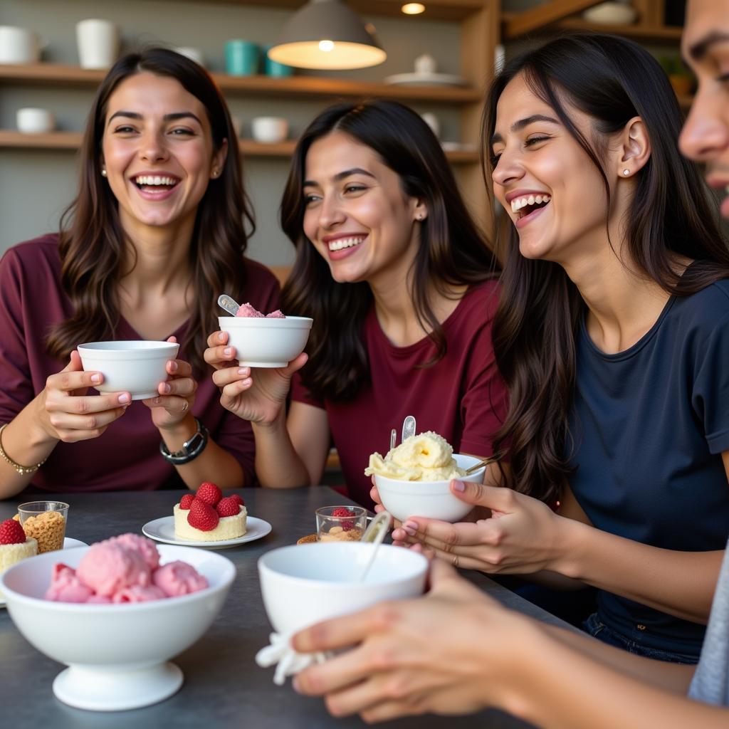 Enjoying homemade ice cream in Pakistan