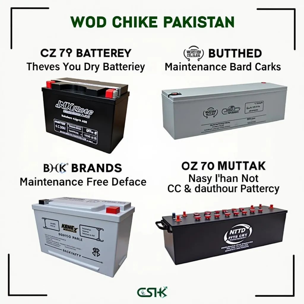 Different types of Honda CD 70 bike batteries available in Pakistan.