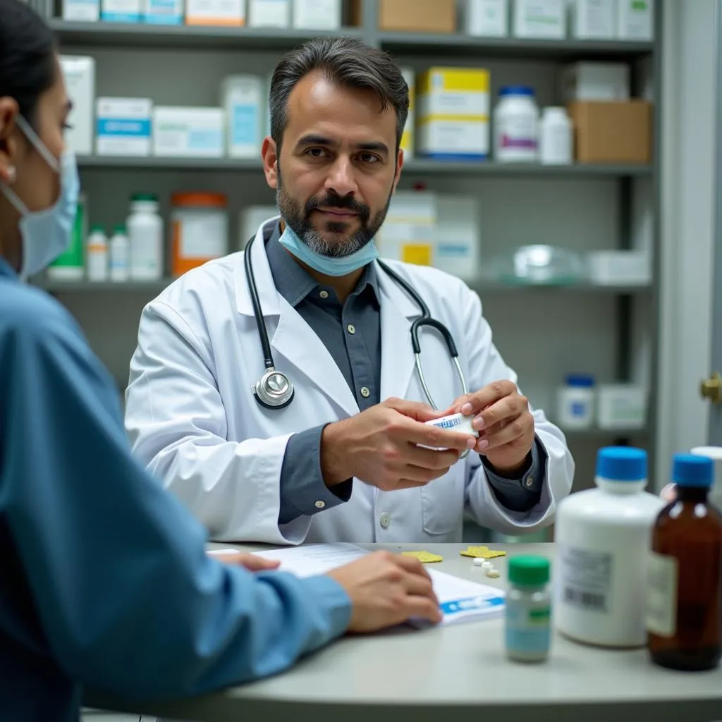 Pharmacist dispensing medication in Pakistan