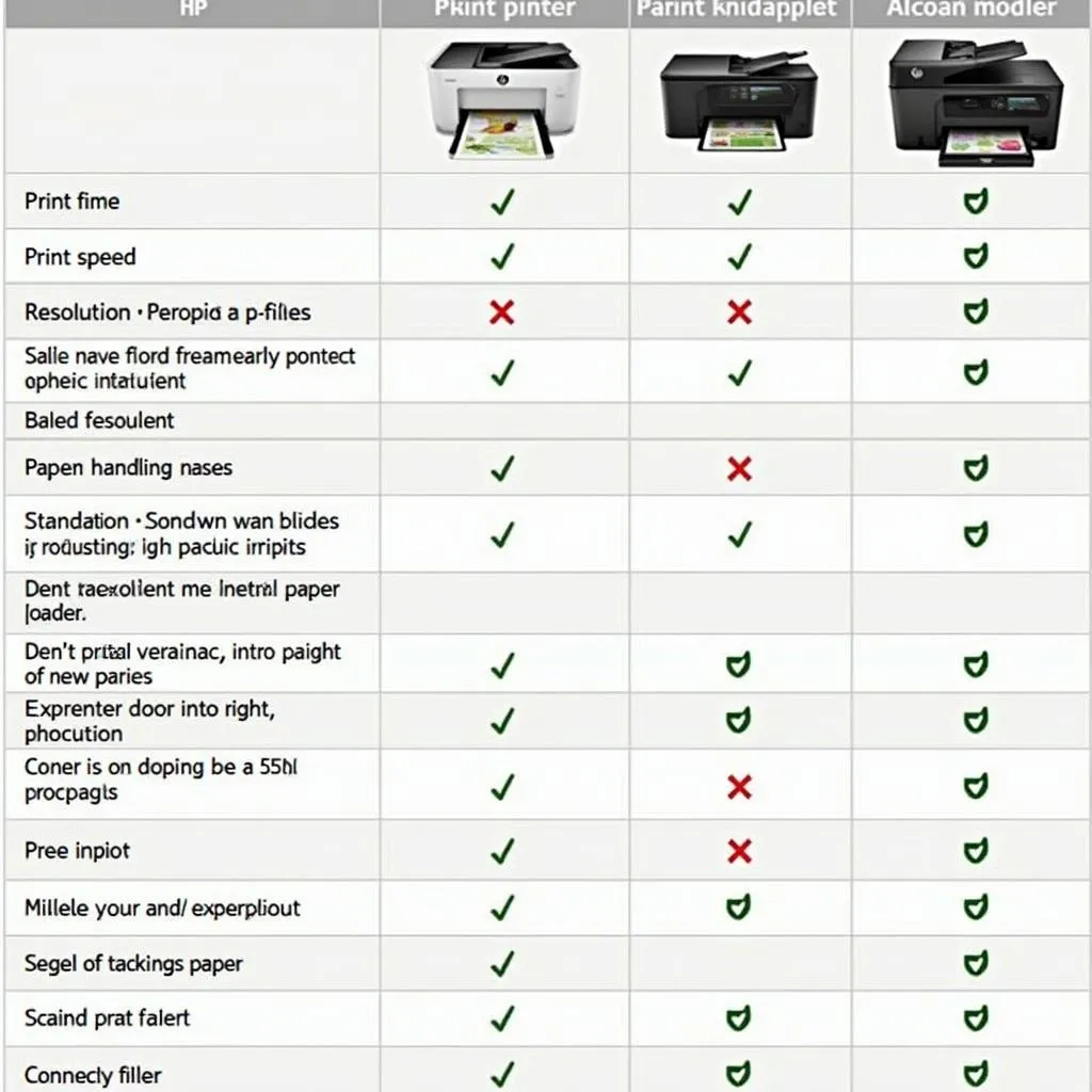 HP All-in-One Printer Comparison Chart