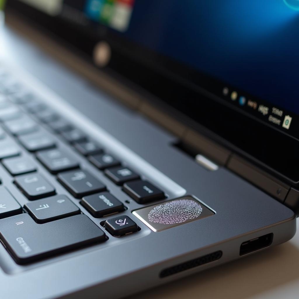 Close-up of HP EliteBook Keyboard with Fingerprint Reader