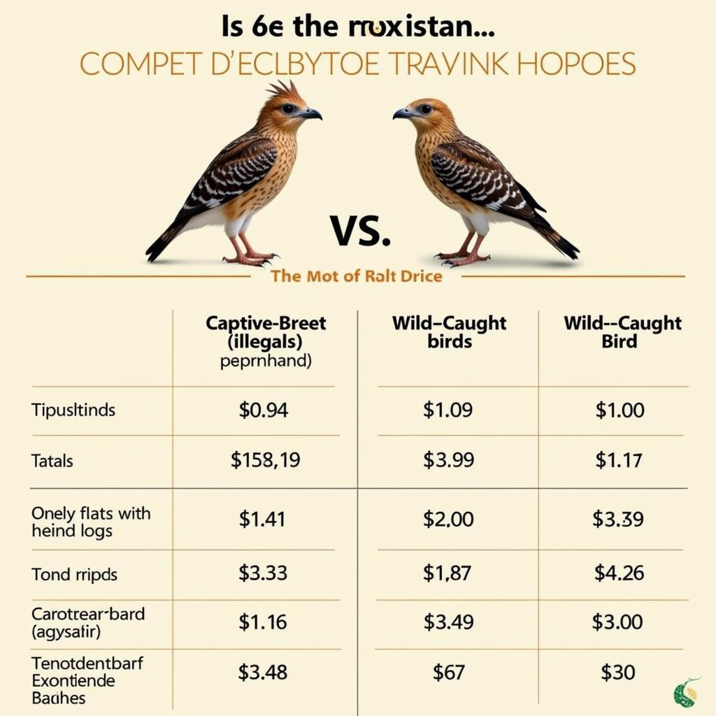 Price range chart for hoopoe birds in Pakistan