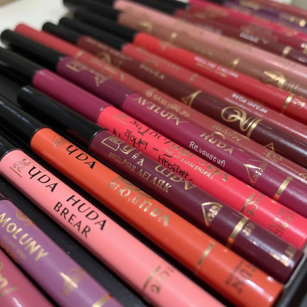 Huda Beauty Lip Pencils on display in a store