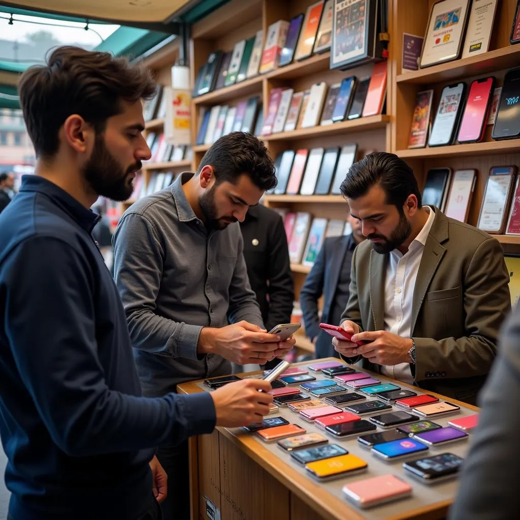 iPhone X 64GB Displayed in a Bustling Pakistani Mobile Phone Market