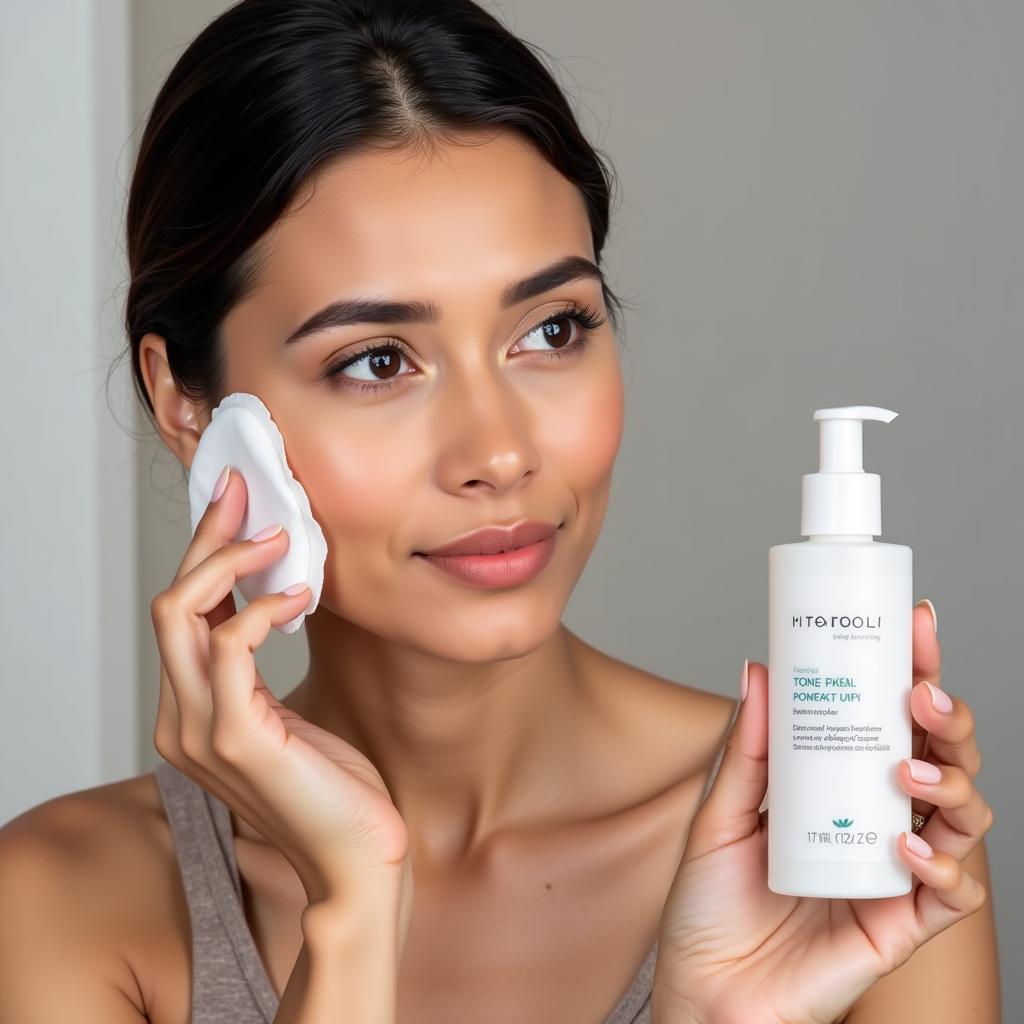 Woman Applying Janssen Toner on Her Face in Pakistan