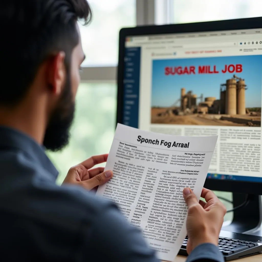 Job seeker reading sugar mill job advertisement