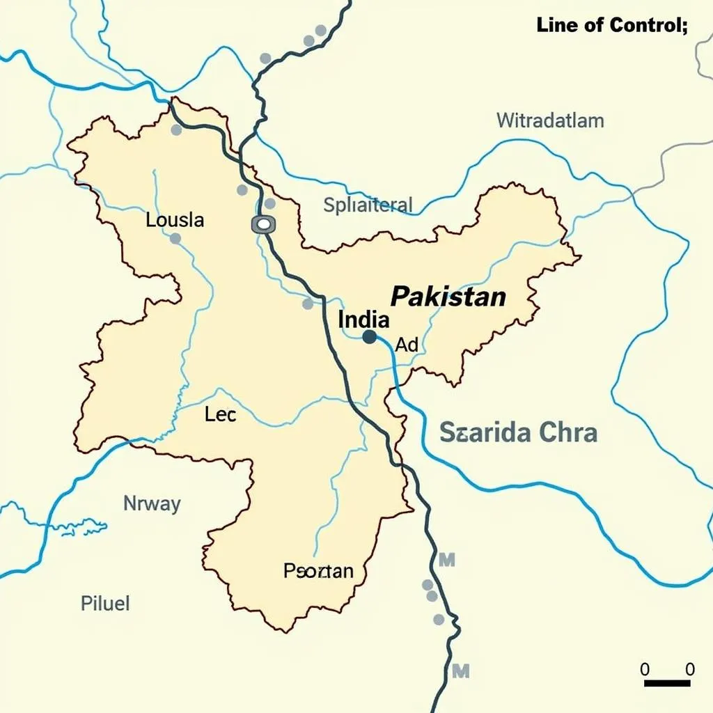 Map highlighting the Kashmir region and areas of control