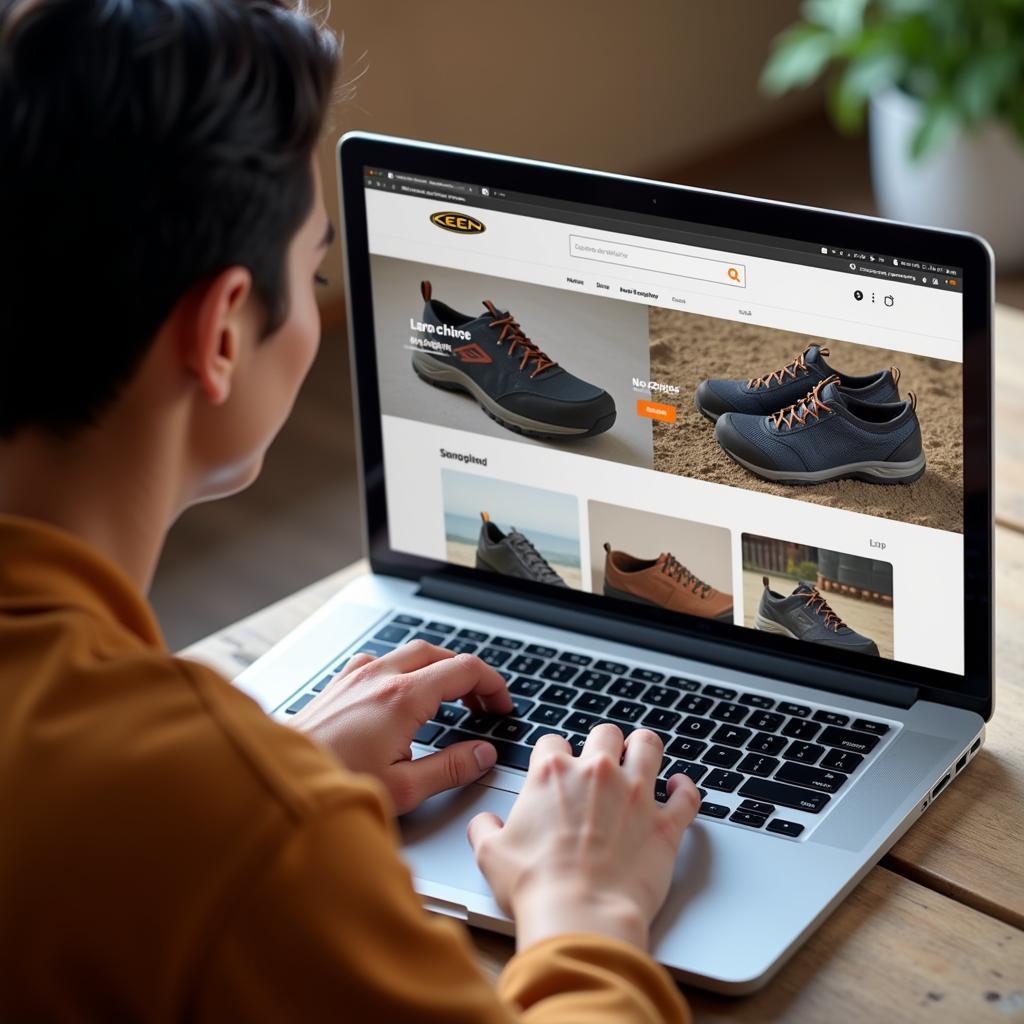 A person browsing Keen shoes online in Pakistan