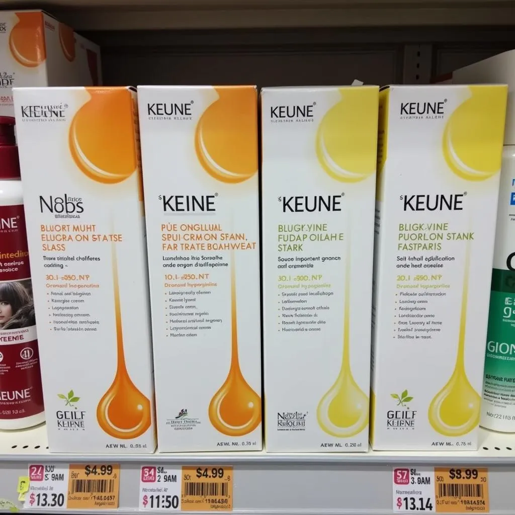 Keune bleach cream packaging in a store display