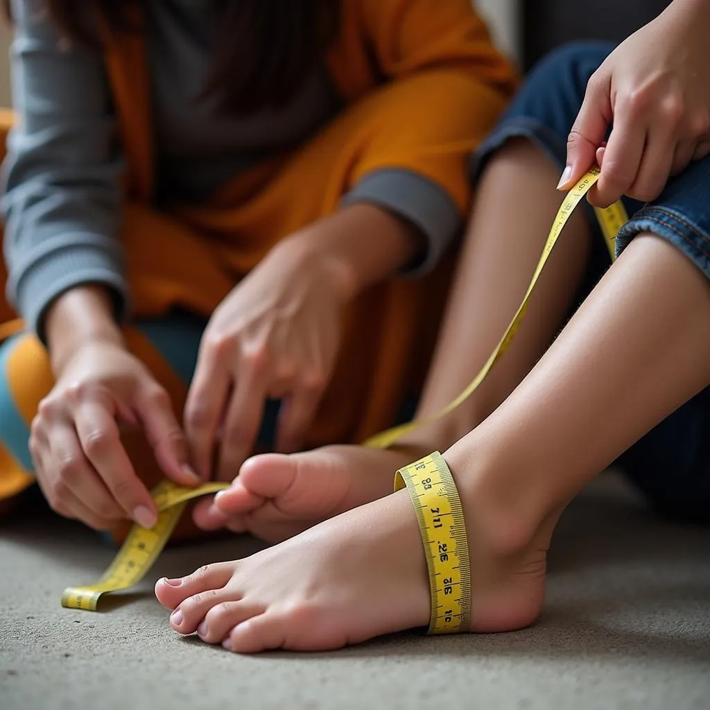 Measuring child's foot for online shoe shopping