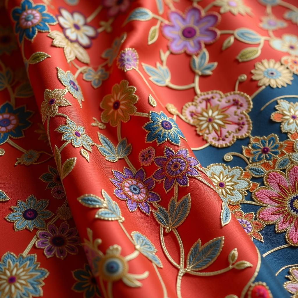 Kimono Fabric with Pakistani Embroidery Detail