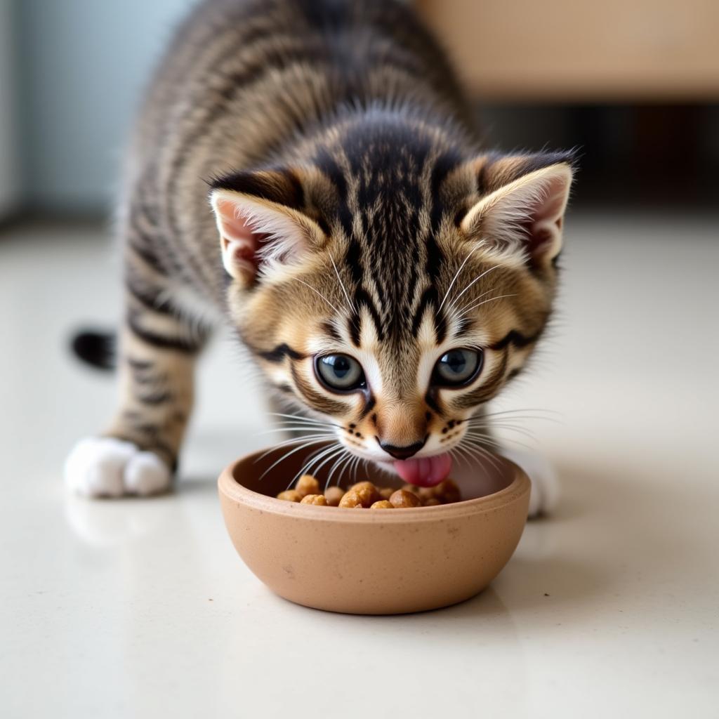 Kitten Eating From Bowl