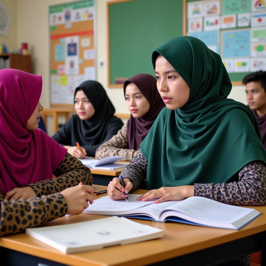 Students engaged in a Korean language class