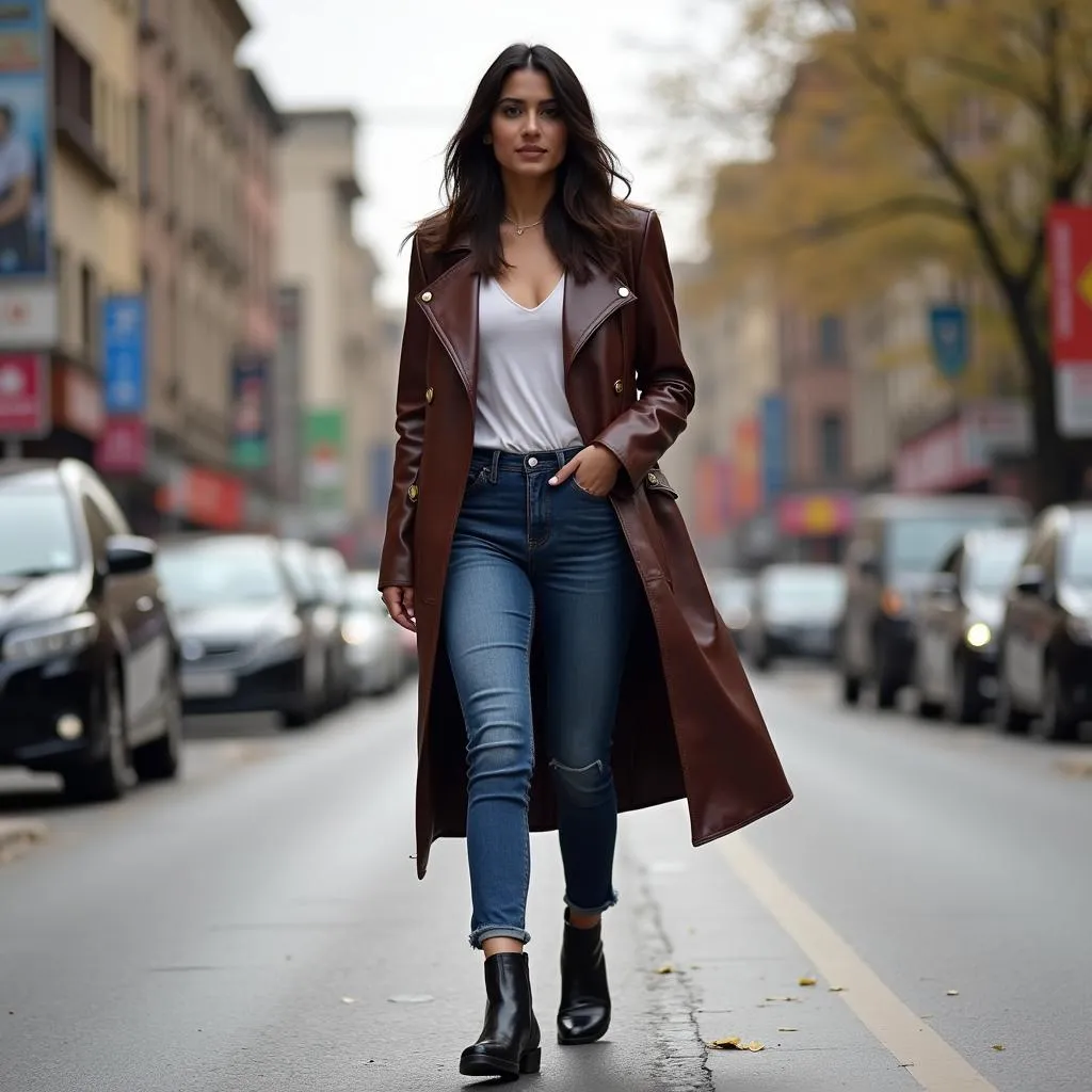 A stylish individual wearing a leather casual coat in Pakistan, showcasing the timeless appeal of leather.