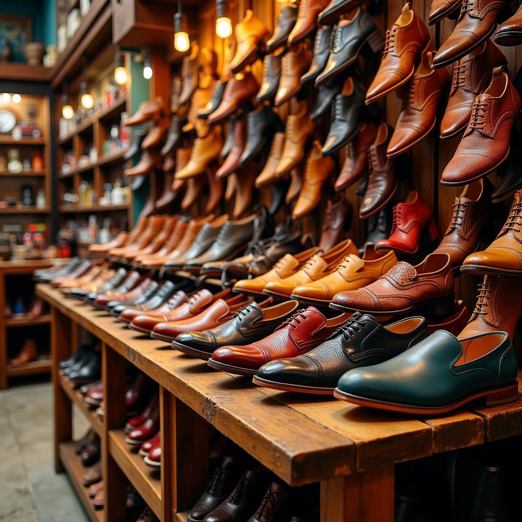 Display of Leather Shoes in a Pakistani Shop