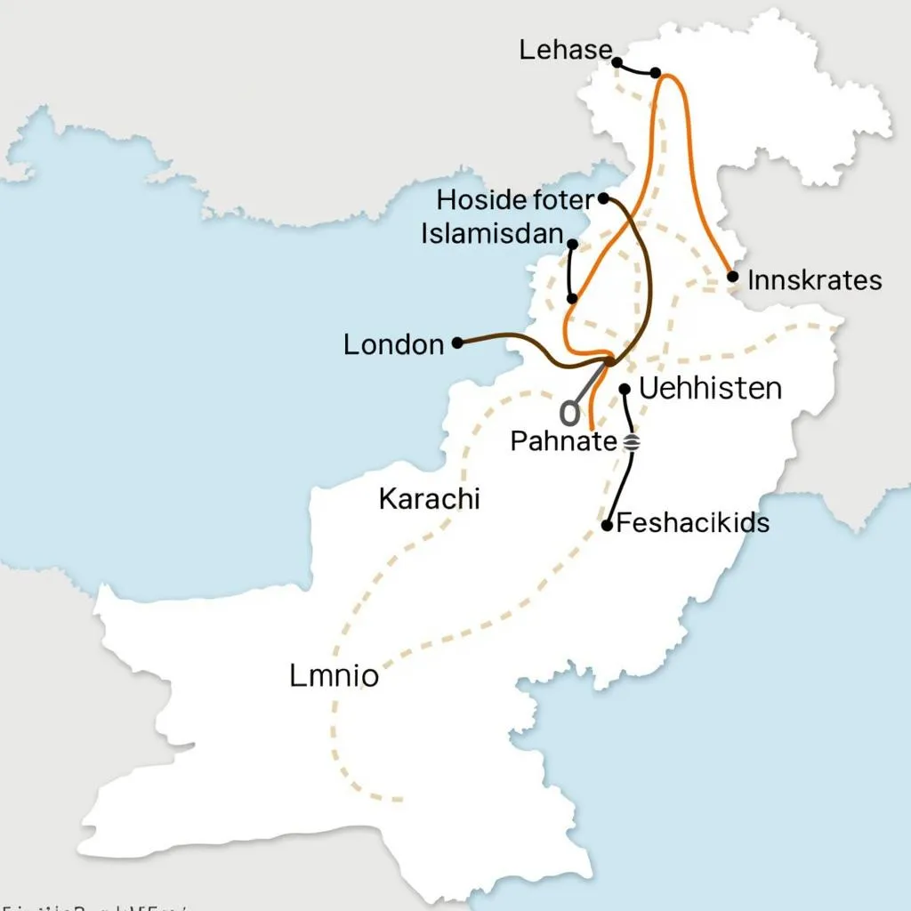 Flight routes from London to major cities in Pakistan