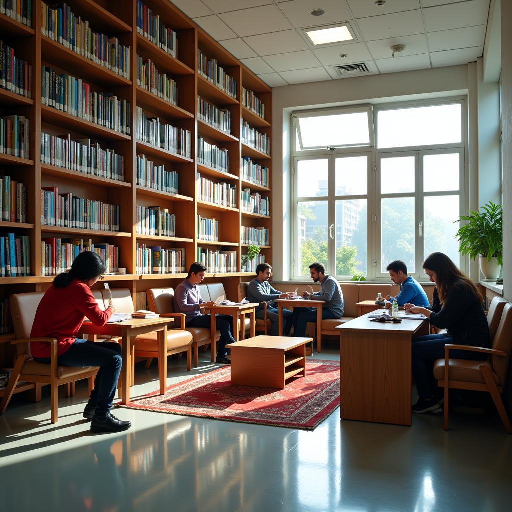 Students studying in a library at a low fee medical college in Pakistan