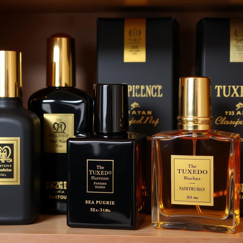 Luxury tuxedo perfume bottles on display