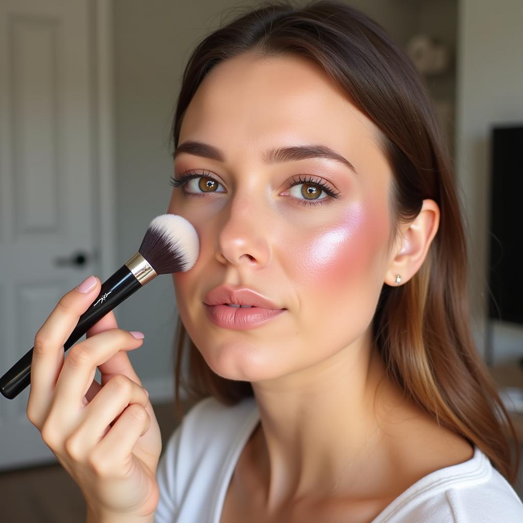 Applying MAC Blush with a Brush