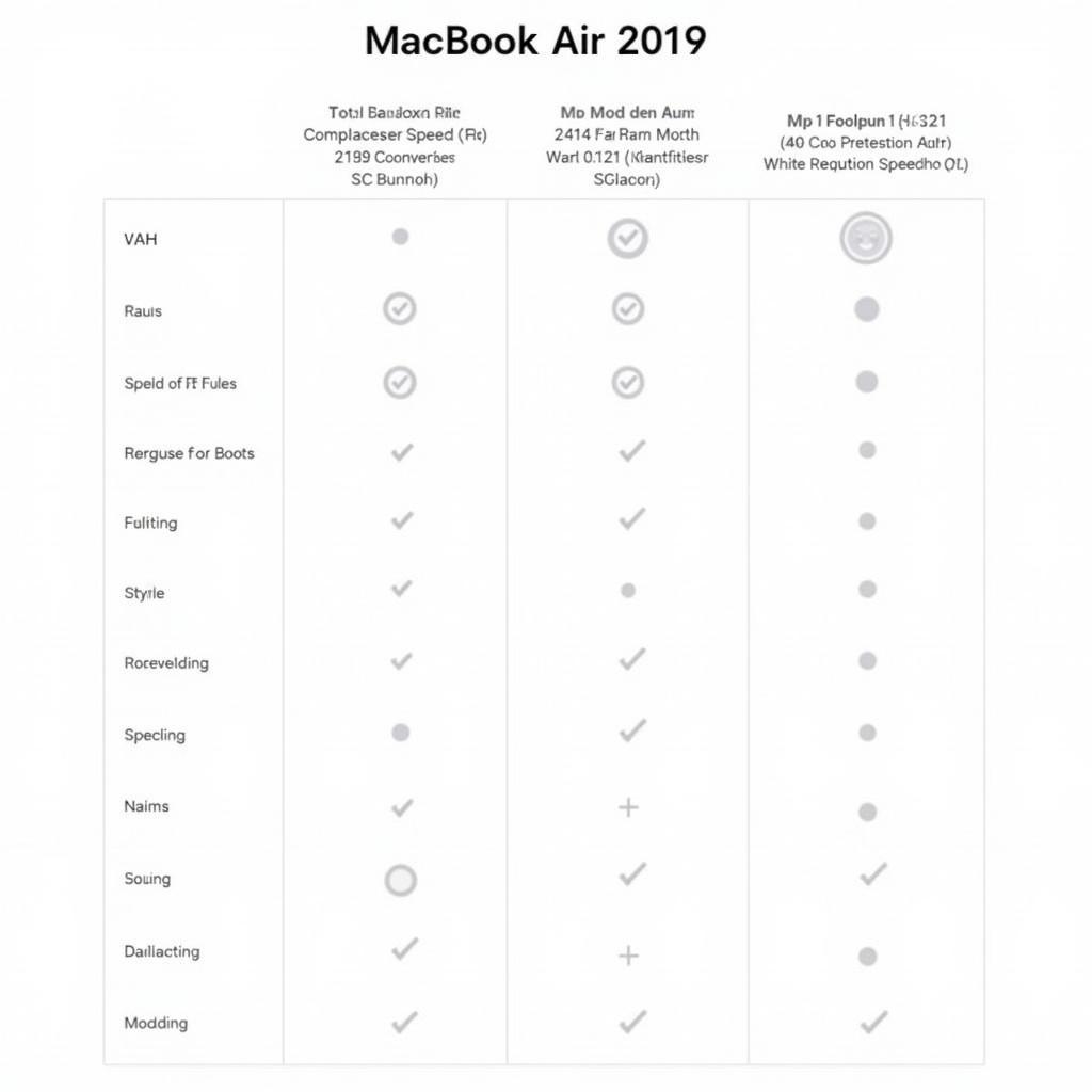 Comparison table of MacBook Air 2019 specifications