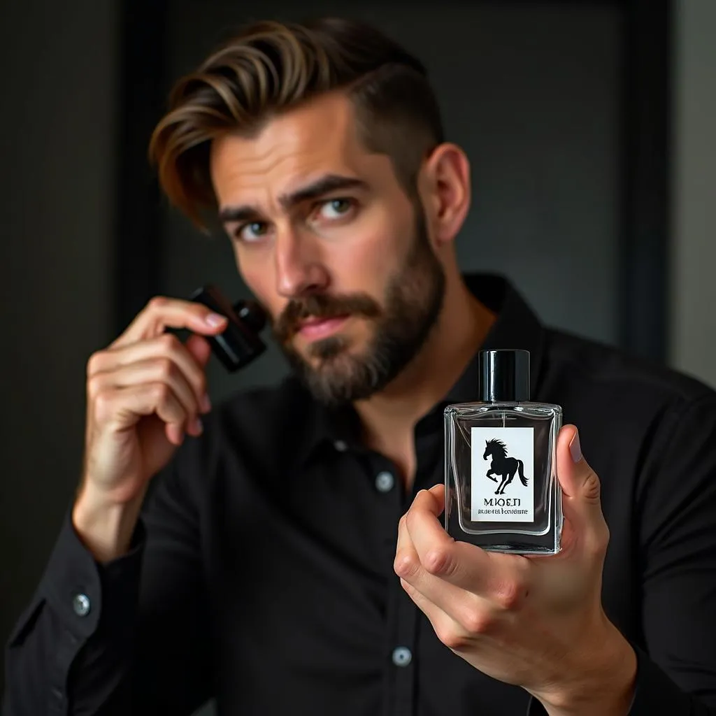 Man Applying Black Horse Perfume