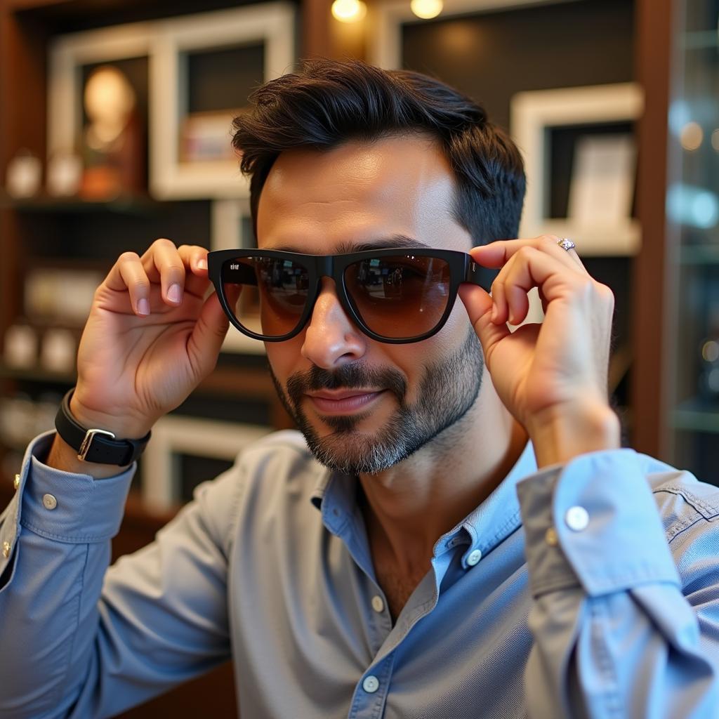 Man Choosing Sunglasses in a Pakistan Store