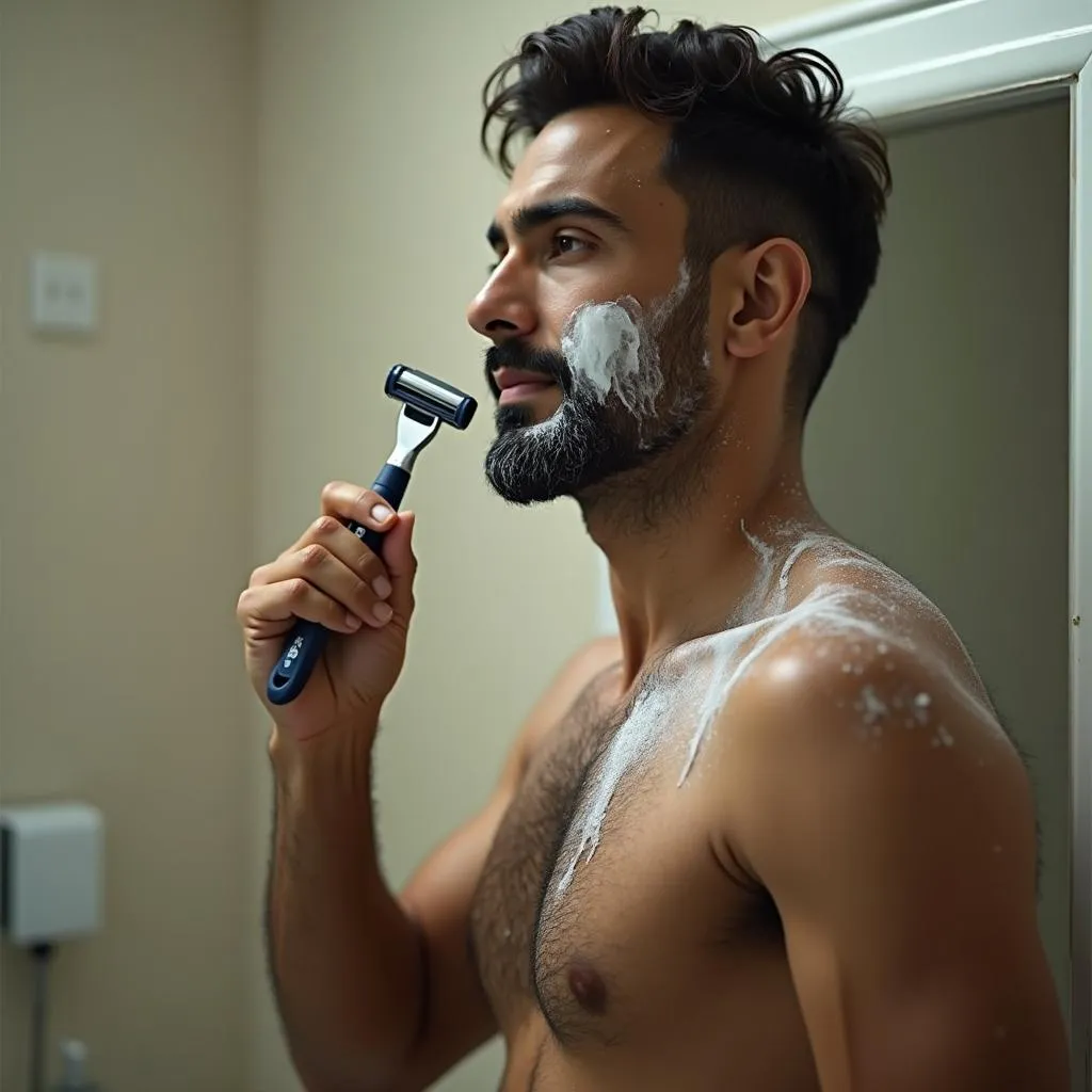 A man shaving with a razor in Pakistan