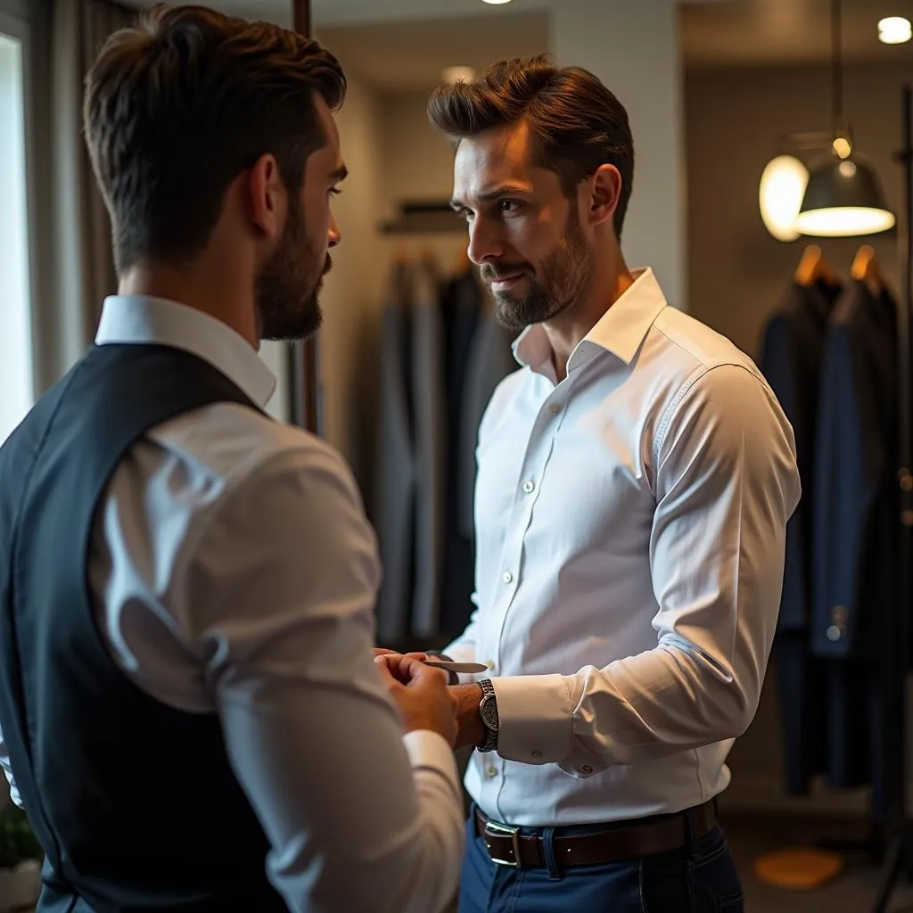 Man Getting Fitted for a Custom Shirt