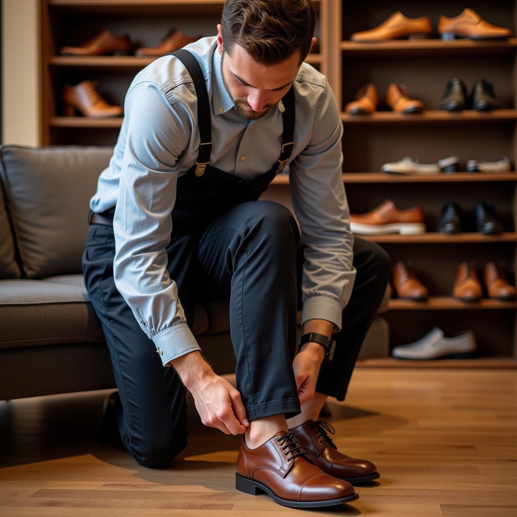 Man Trying on Leather Shoes