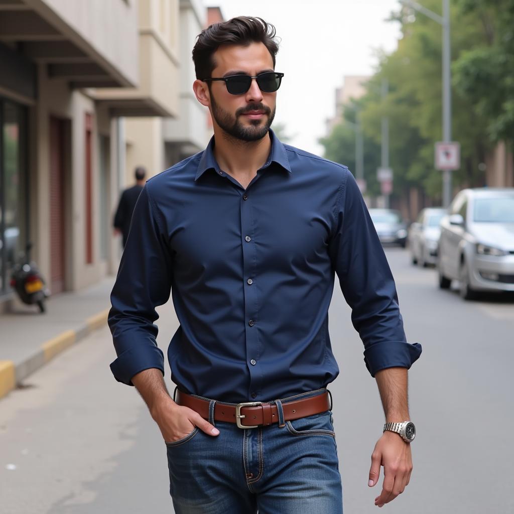 A Man Sporting a Calvin Klein Shirt in Pakistan