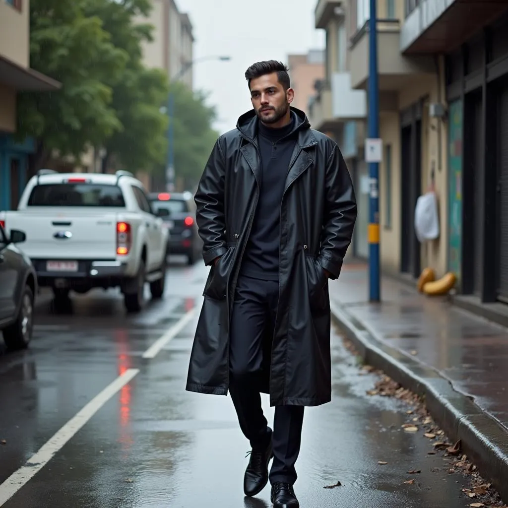 Man wearing a rain coat