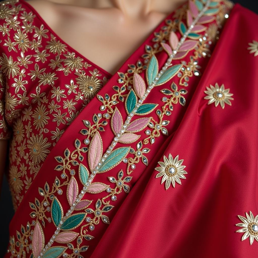 Close-Up of Maria B Saree Embroidery Details