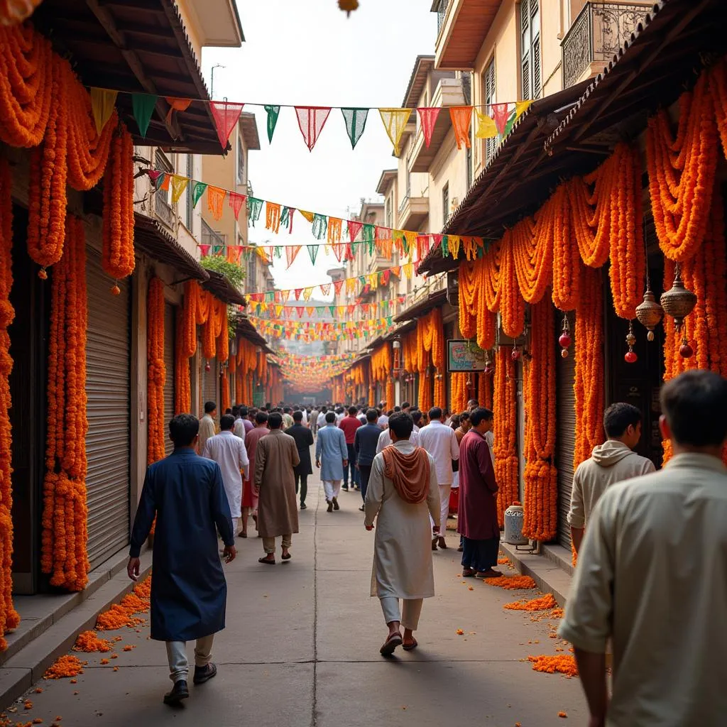 Marigold Garlands Decorating a Pakistani Festival