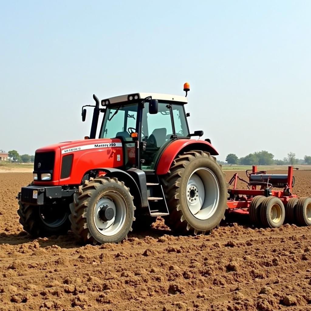 Massey 240 tractor equipped with an agricultural implement working in Pakistan