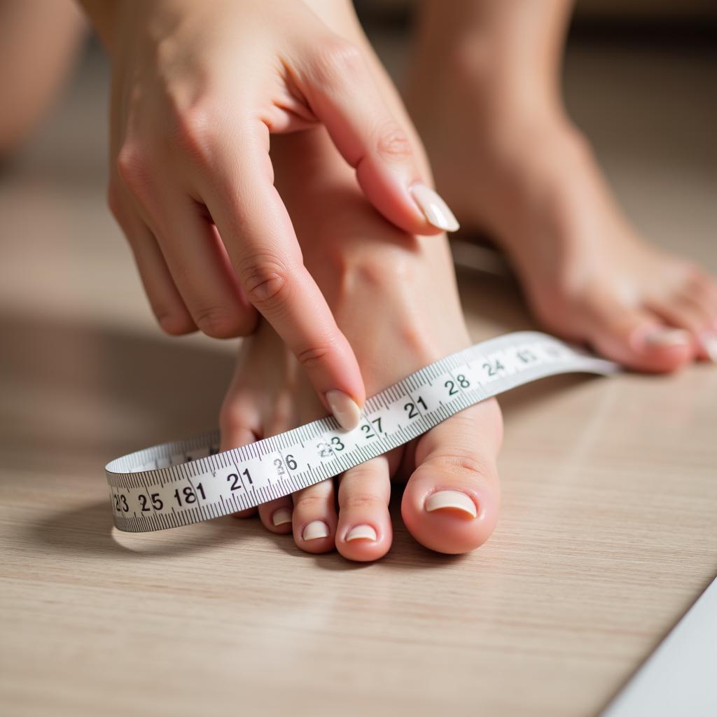 Woman measuring her foot for accurate shoe size