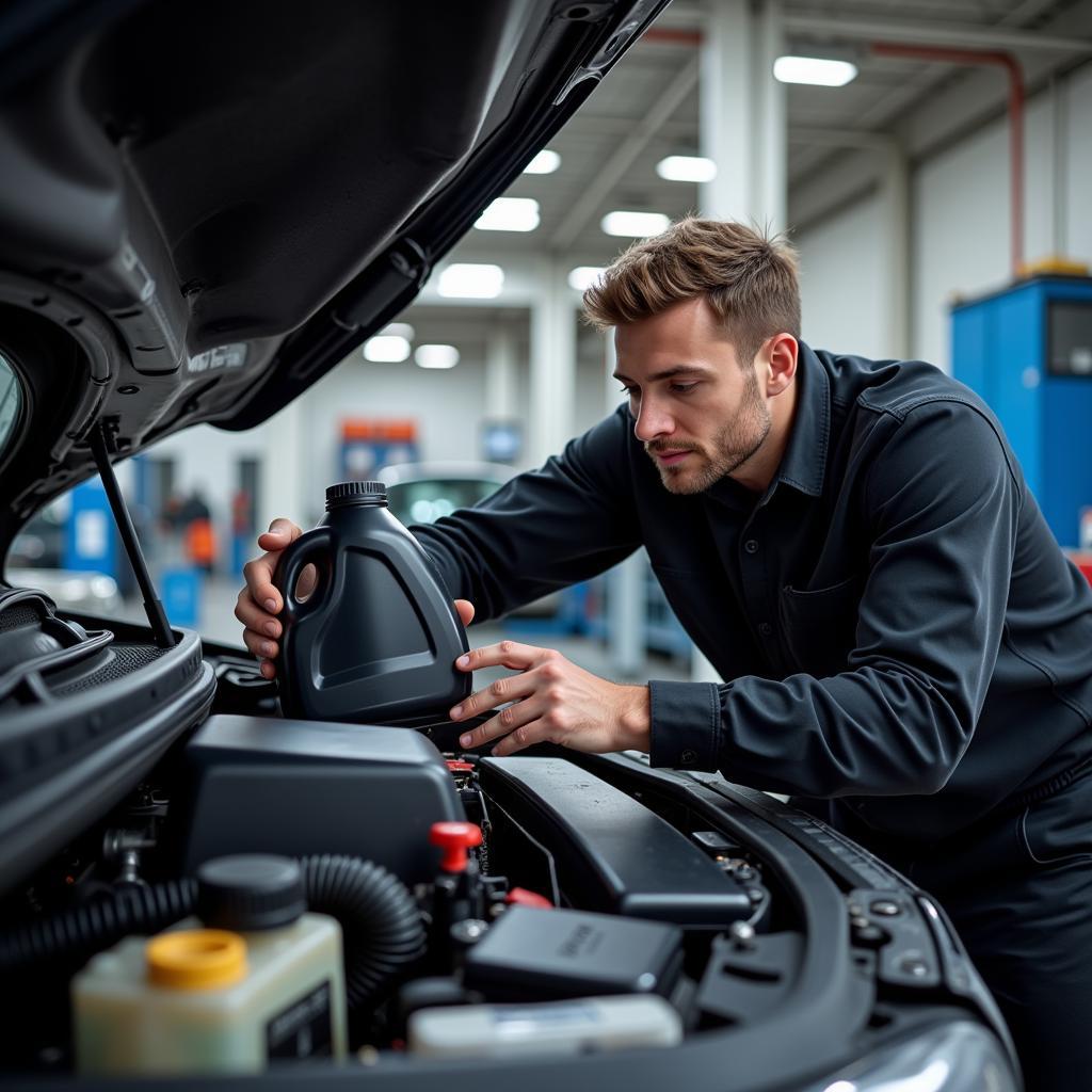 Mechanic Checking Engine Oil in a Car